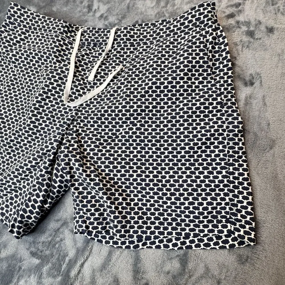 J Crew Swim Trunks Men 36 Blue White Lightweight Board Shorts Swim Wear Nautical